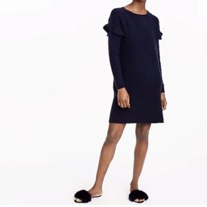 j. crew cable knit ruffle sleeve dress navy size l